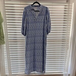 Chic Blue Patterned Long Sleeve Dress